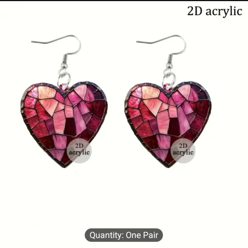 Pink heart earrings gradient acrylic dangle‎ New f2